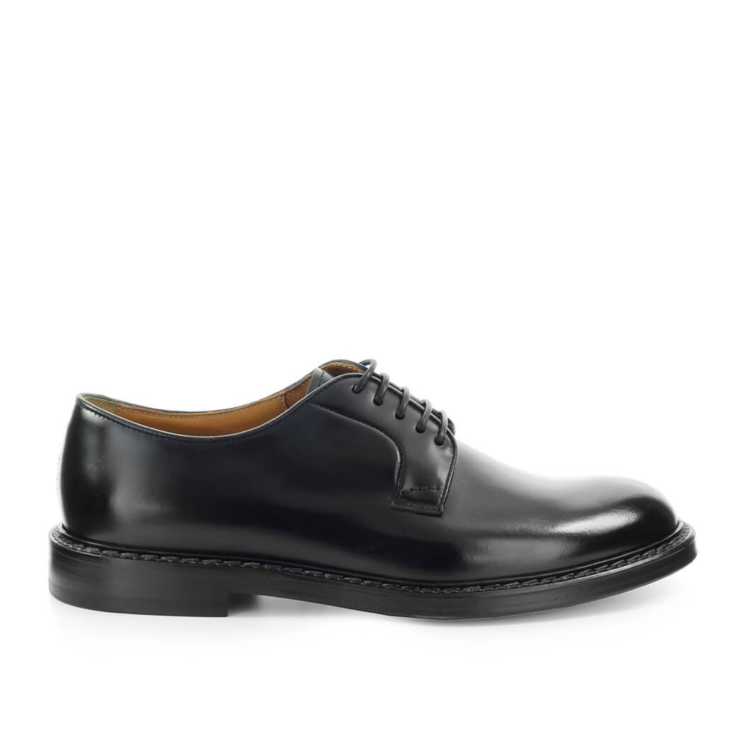 DOUCAL’S BLACK LEATHER DERBY LACE UP