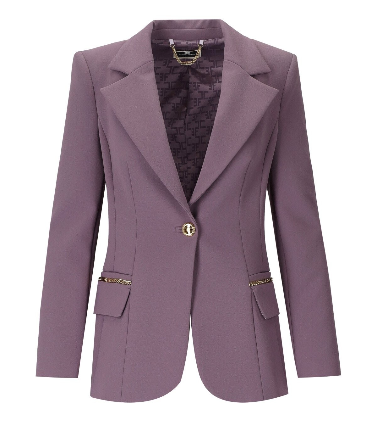 ELISABETTA FRANCHI CANDY VIOLET SINGLE-BREASTED BLAZER WITH CHAIN