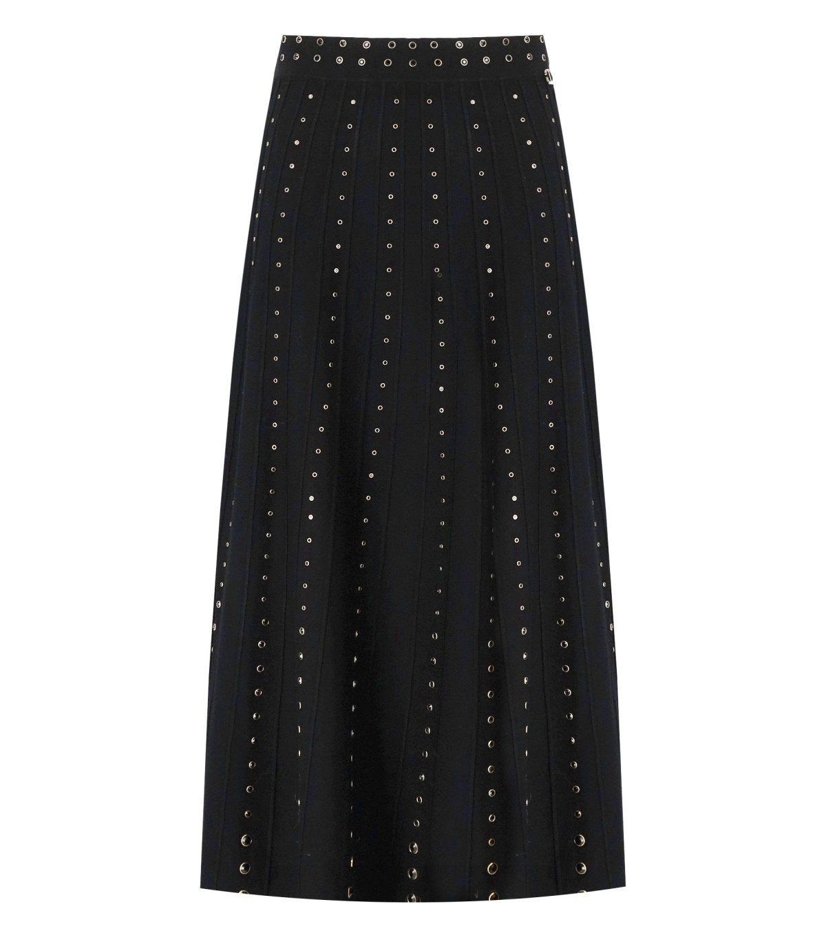 TWINSET BLACK KNITTED MIDI SKIRT WITH STUDS