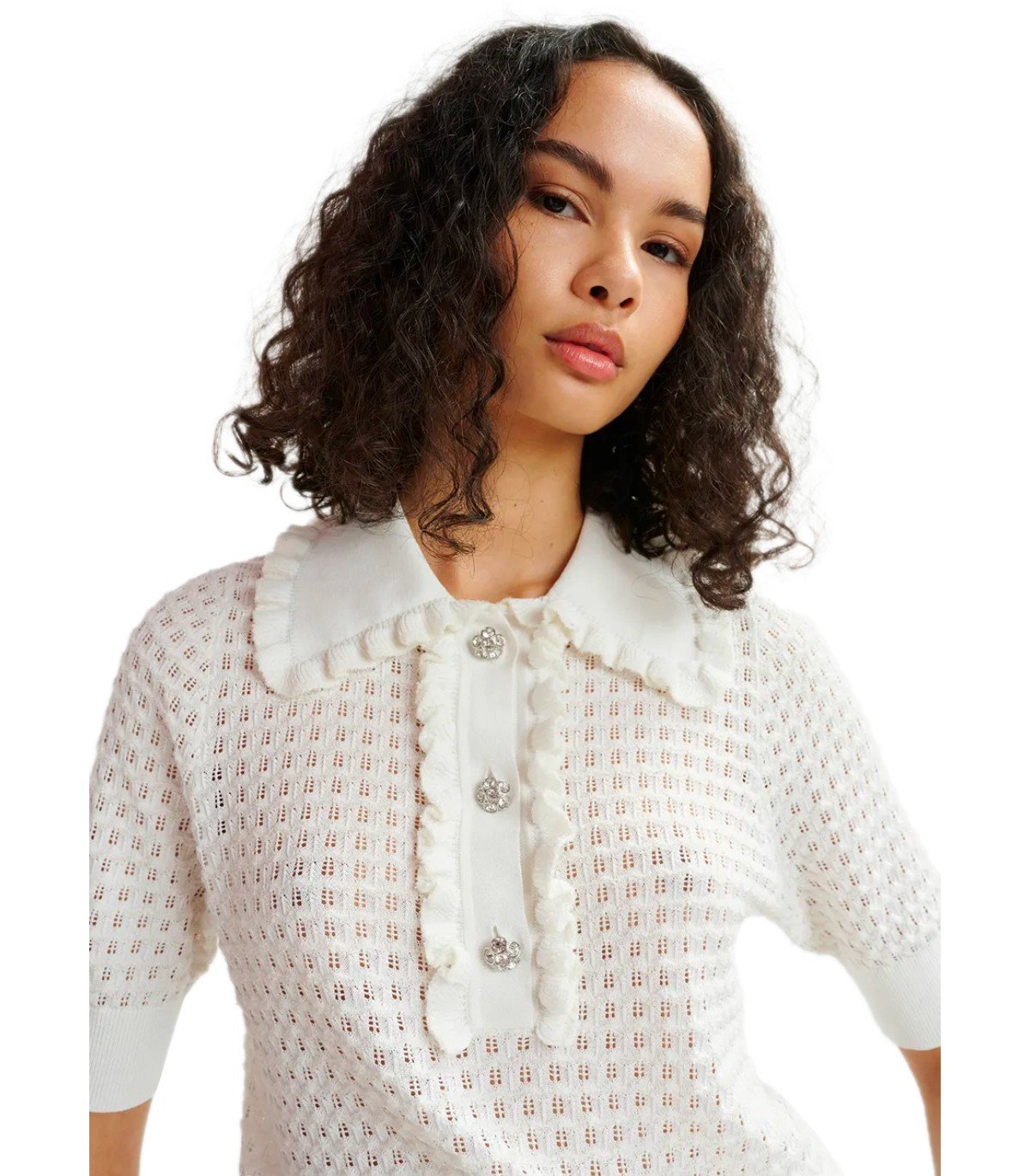 ESSENTIEL ANTWERP HEMIRATES WHITE KNITTED POLO SHIRT