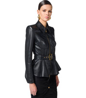 VESTE EN CUIR AVEC CEINTURE NOIRE ELISABETTA FRANCHI