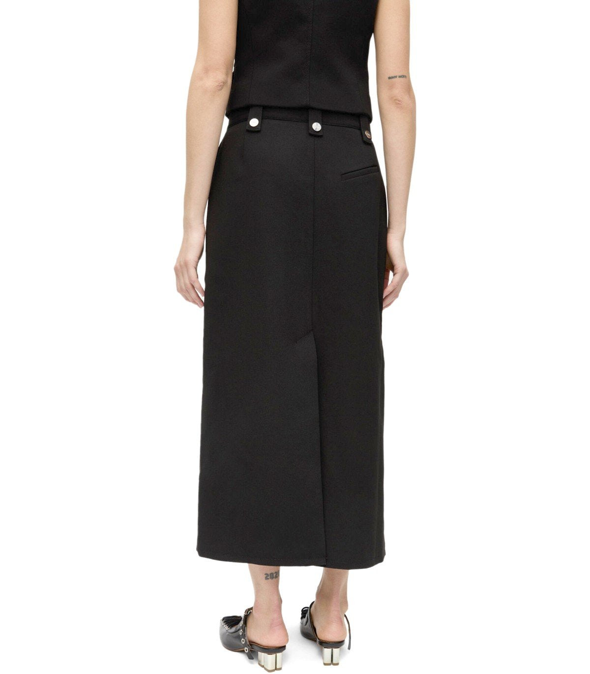 GANNI CREPE BLACK MIDI SKIRT