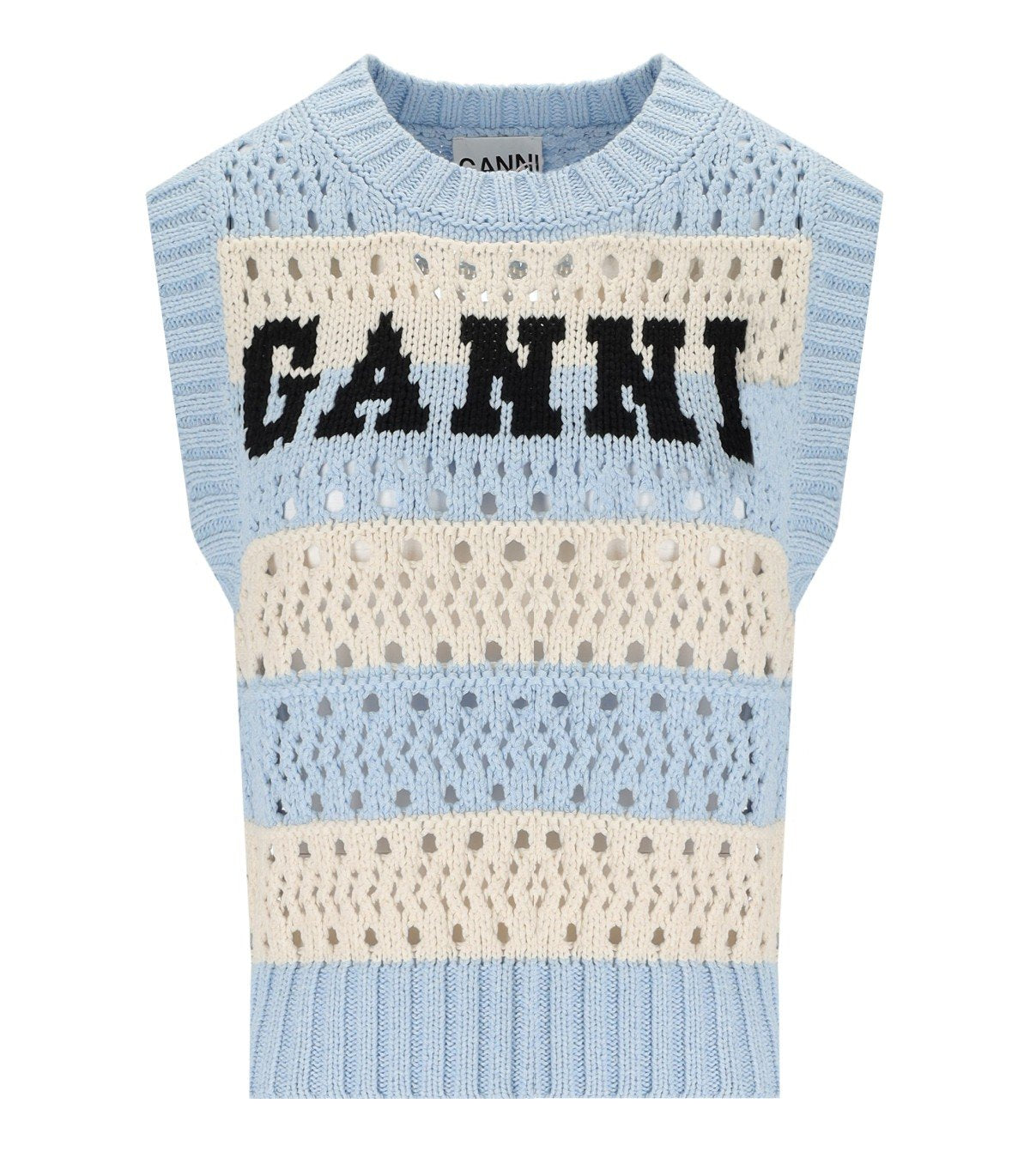 GANNI LIGHT BLUE STRIPED KNITTED VEST