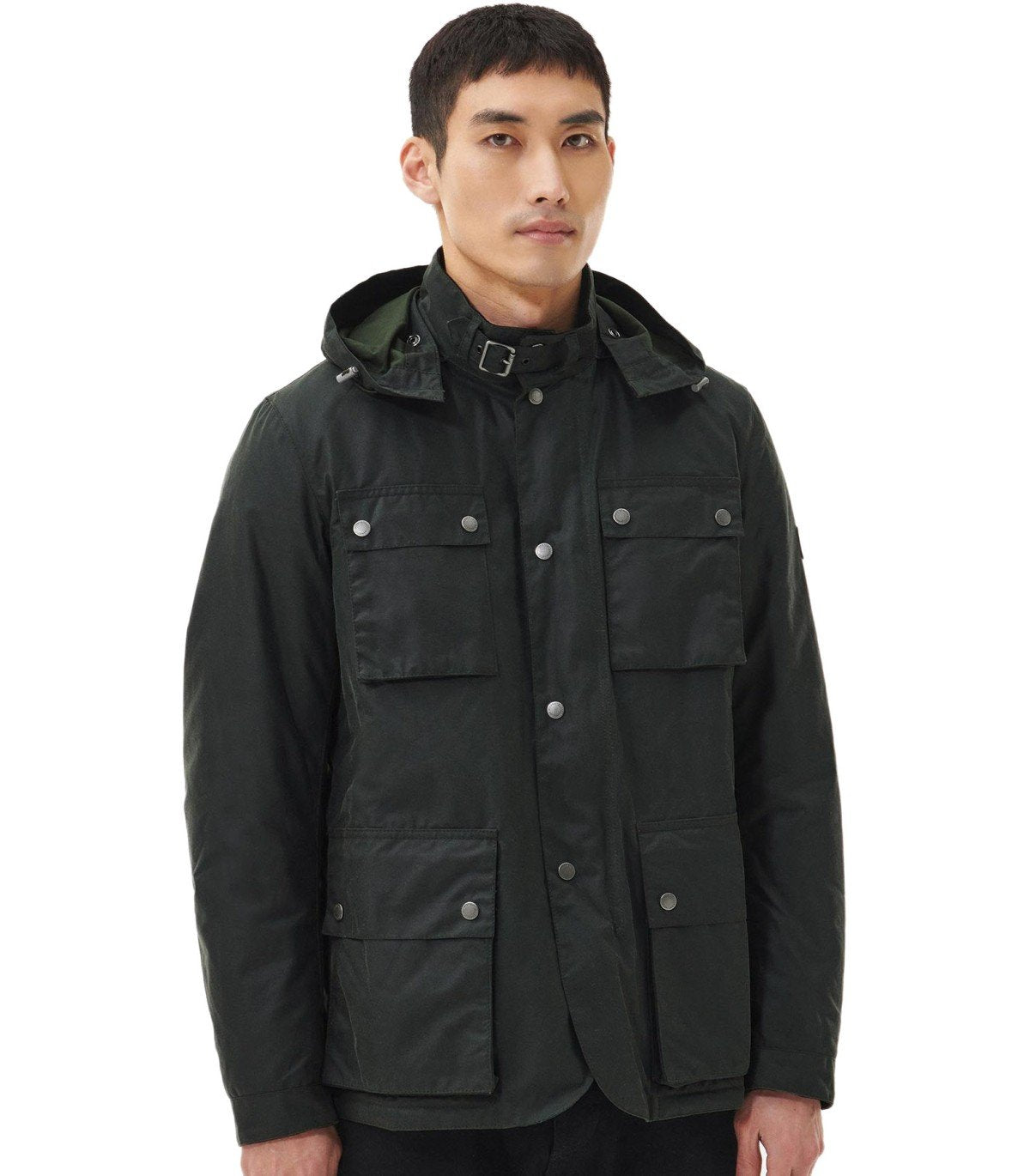 BARBOUR INTERNATIONAL AUTO WAX SAGE GREEN HOODED JACKET