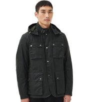 BARBOUR INTERNATIONAL AUTO WAX SAGE GREEN HOODED JACKET
