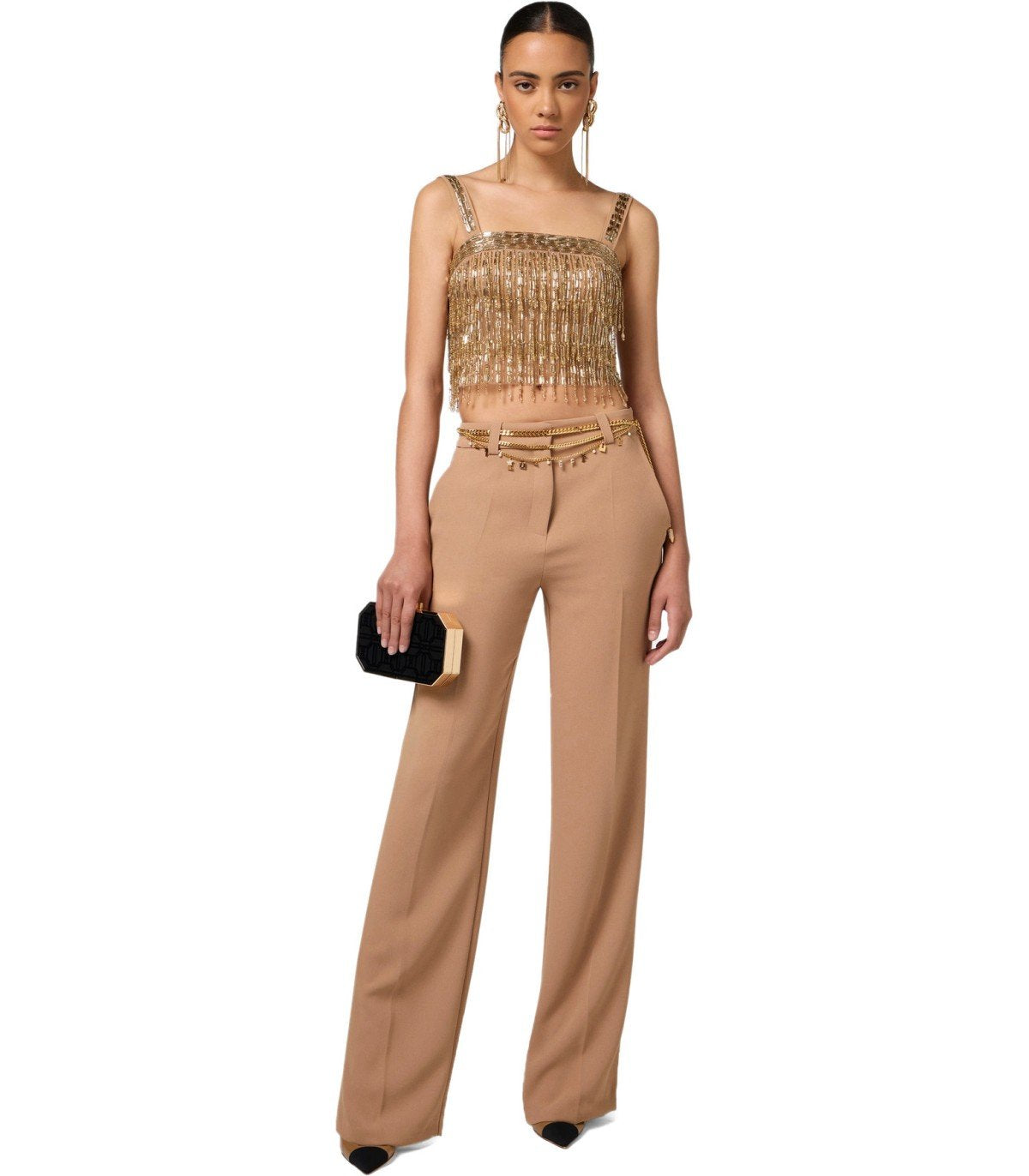 ELISABETTA FRANCHI CAMEL PALAZZO PANTS