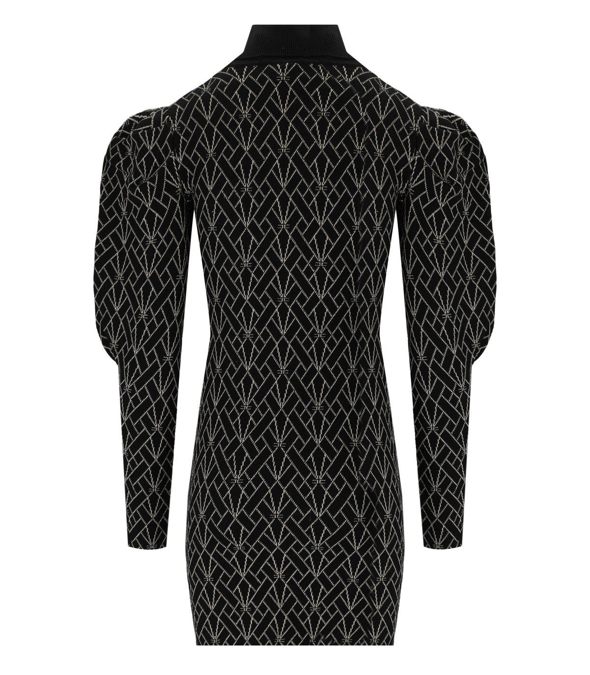 ELISABETTA FRANCHI BLACK AND GOLD MONOGRAM KNITTED DRESS