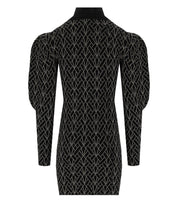 ELISABETTA FRANCHI BLACK AND GOLD MONOGRAM KNITTED DRESS