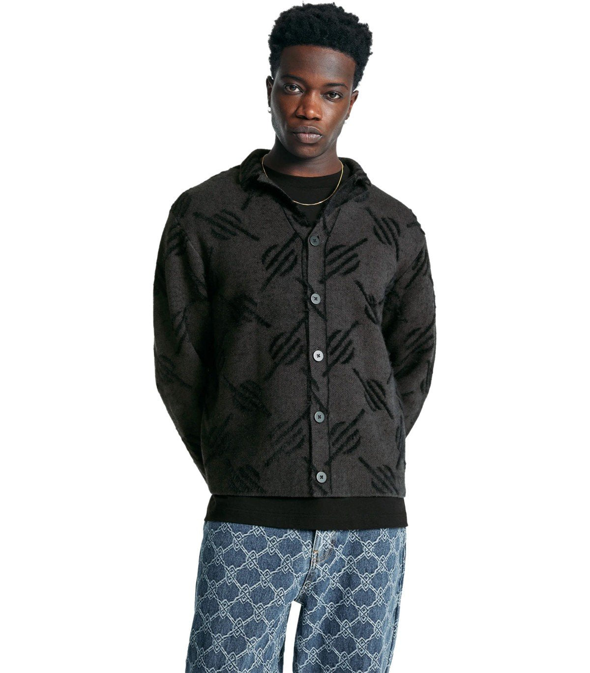 DAILY PAPER KIRABO MONOGRAM DARK GREY CARDIGAN