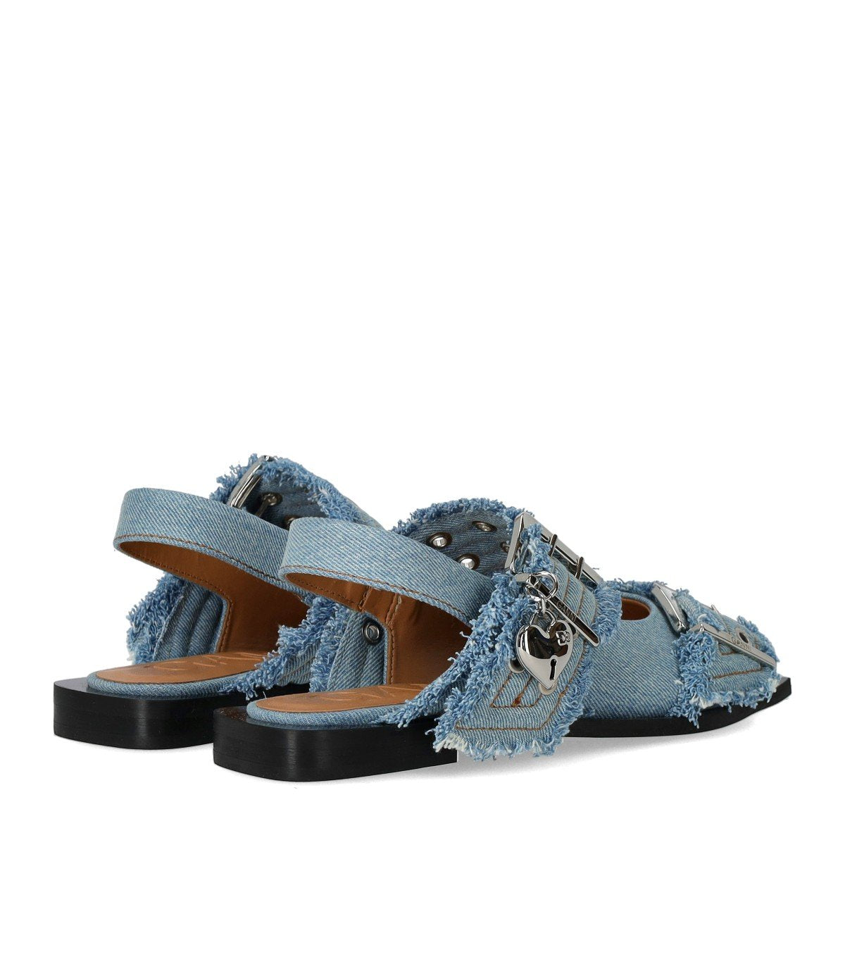 BALLERINA SLINGBACK CON FIBBIE FADED DENIM GANNI