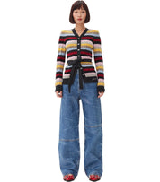 GANNI MULTICOLOR STRIPED CARDIGAN WITH BELT