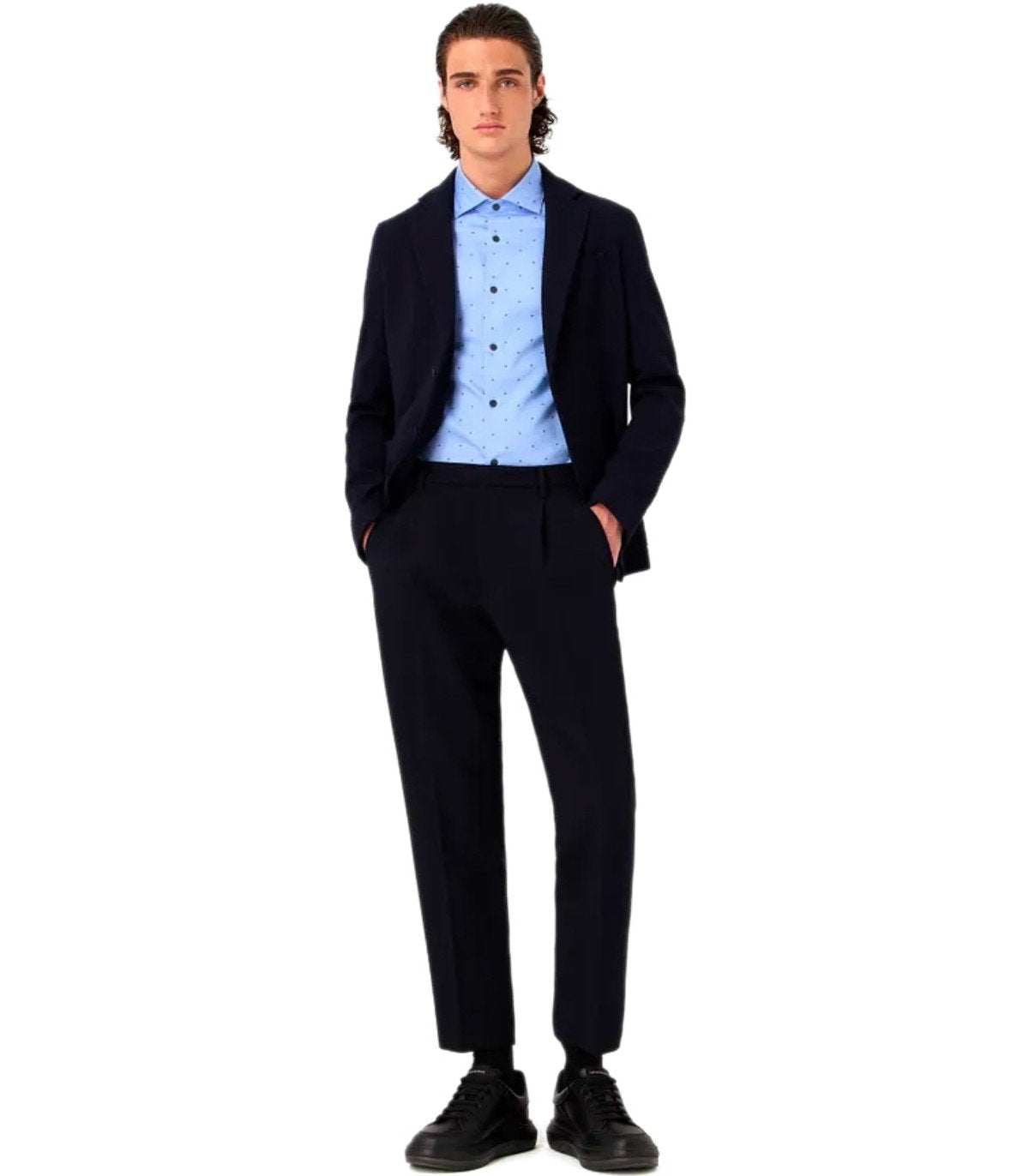 EMPORIO ARMANI NAVY BLUE VISCOSE BLEND PANTS