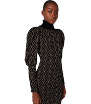 ELISABETTA FRANCHI BLACK AND GOLD MONOGRAM KNITTED DRESS