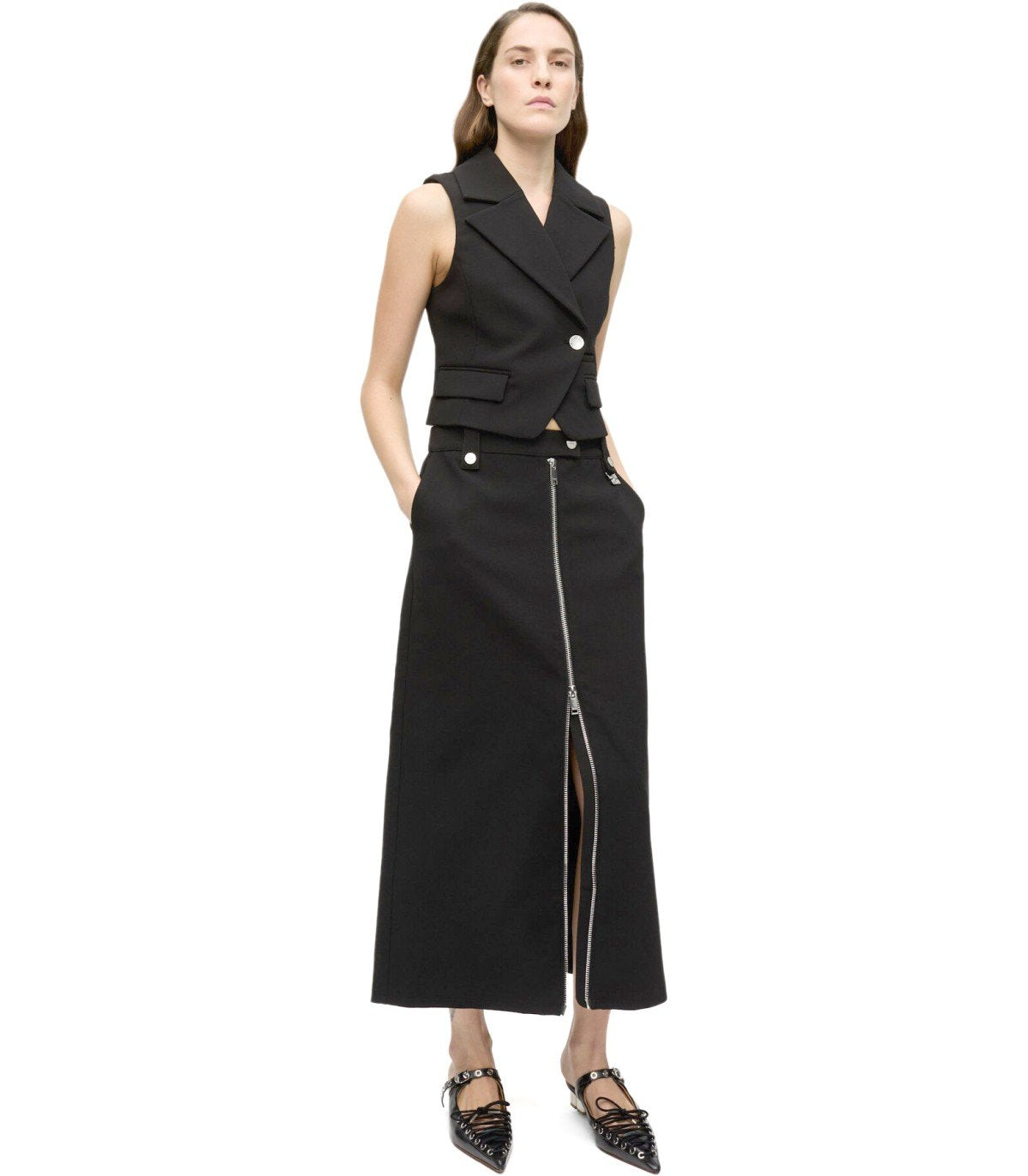 GANNI CREPE BLACK MIDI SKIRT