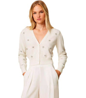 TWINSET WHITE CROPPED CARDIGAN