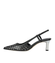MICHAEL KORS ALORA BLACK SILVER SLINGBACK PUMP