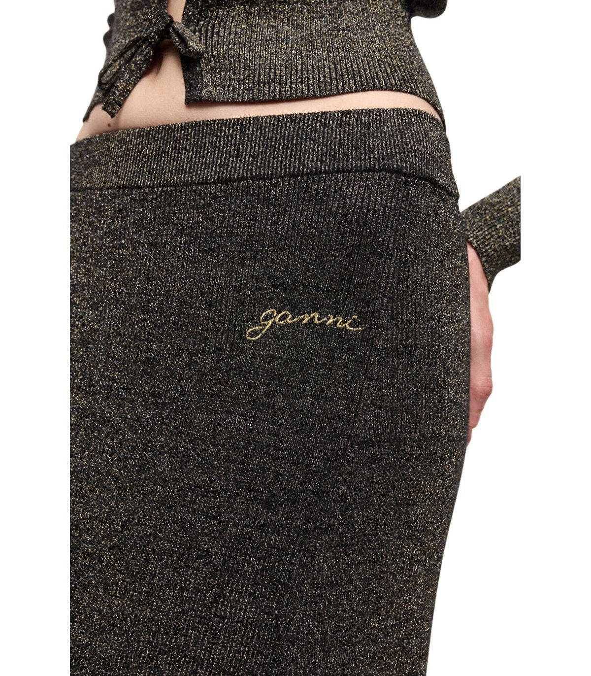 GANNI SILVER SKIRT WITH LOGO