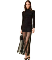 TWINSET BLACK PLUMETIS LONG DRESS
