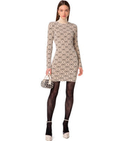 ELISABETTA FRANCHI CHAMPAGNE MONOGRAM KNITTED DRESS