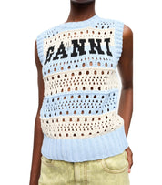 GANNI LIGHT BLUE STRIPED KNITTED VEST
