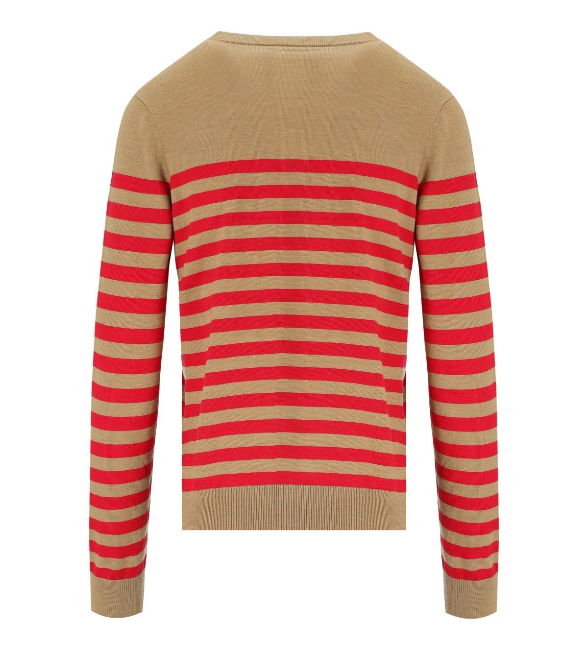 ELISABETTA FRANCHI CAMEL/RED PASSION STRIPED SWEATER