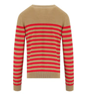 ELISABETTA FRANCHI CAMEL/RED PASSION STRIPED SWEATER