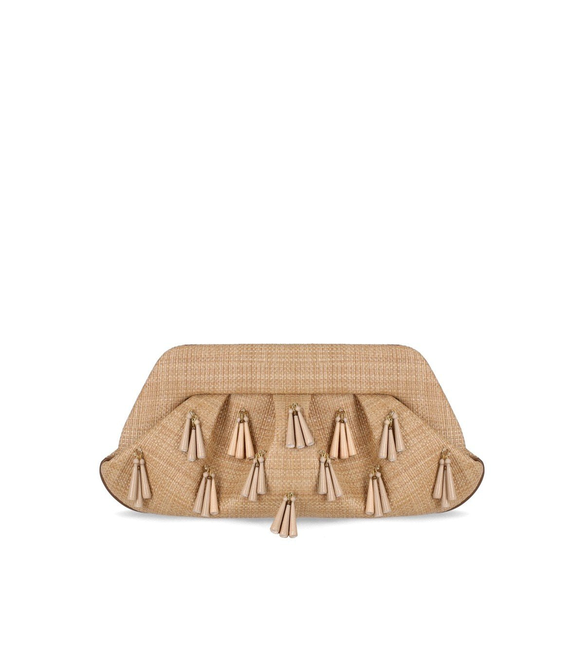 THEMOIRè EMERA PAPER FRINGES MACADAMIA CLUTCH BAG