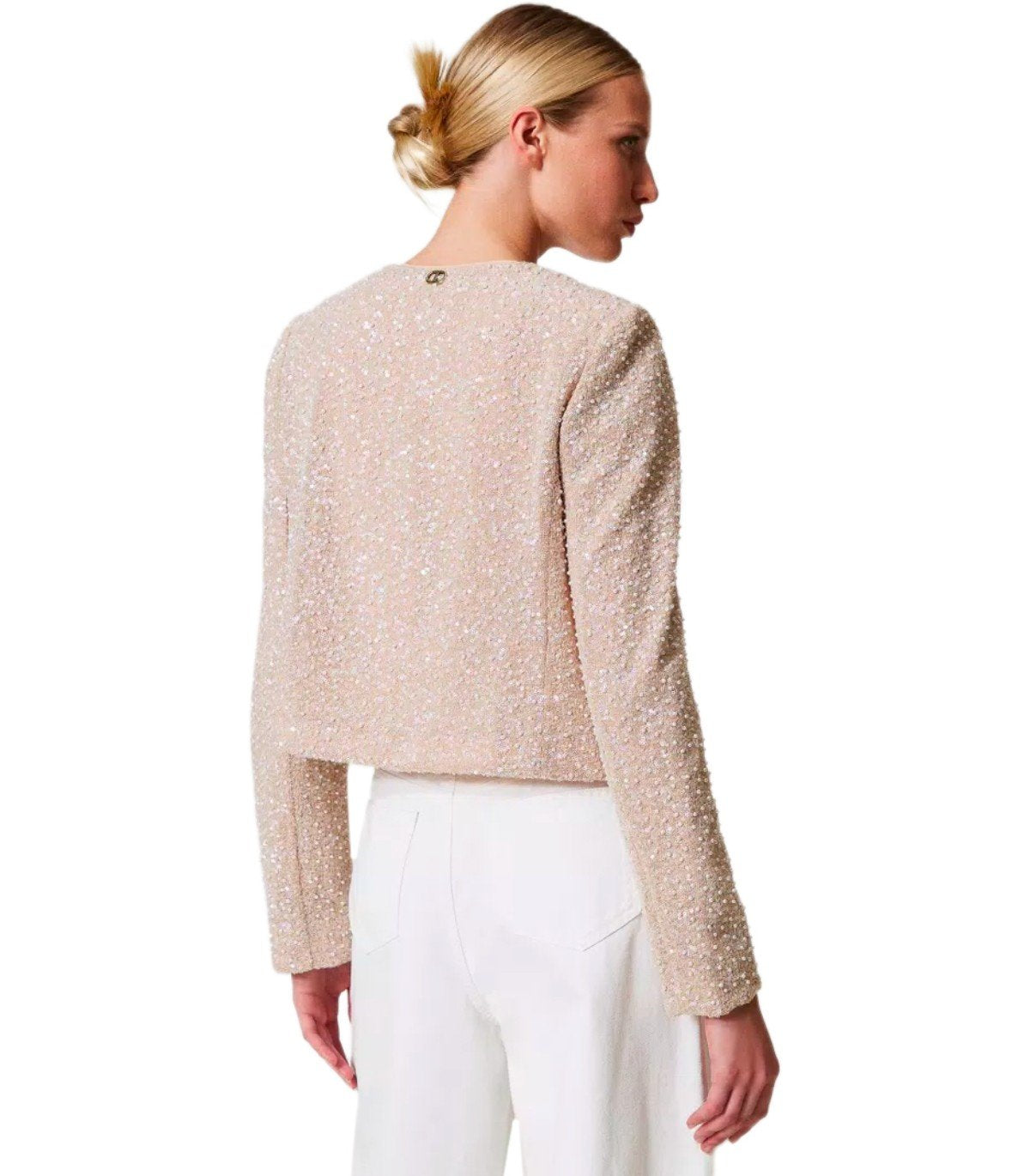 GIACCA CROPPED CON PAILLETTES BEIGE TWINSET