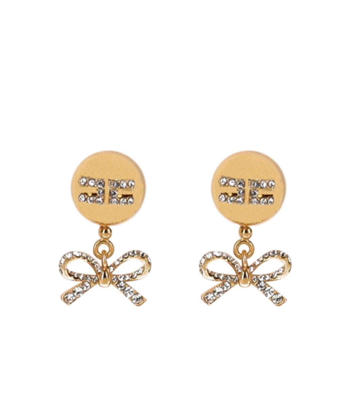 ピアス Elisabetta Franchi Gold Pendant Earrings With Bows ELISABETTA FRANCHI GOLD PENDANT EARRINGS WITH BOWS