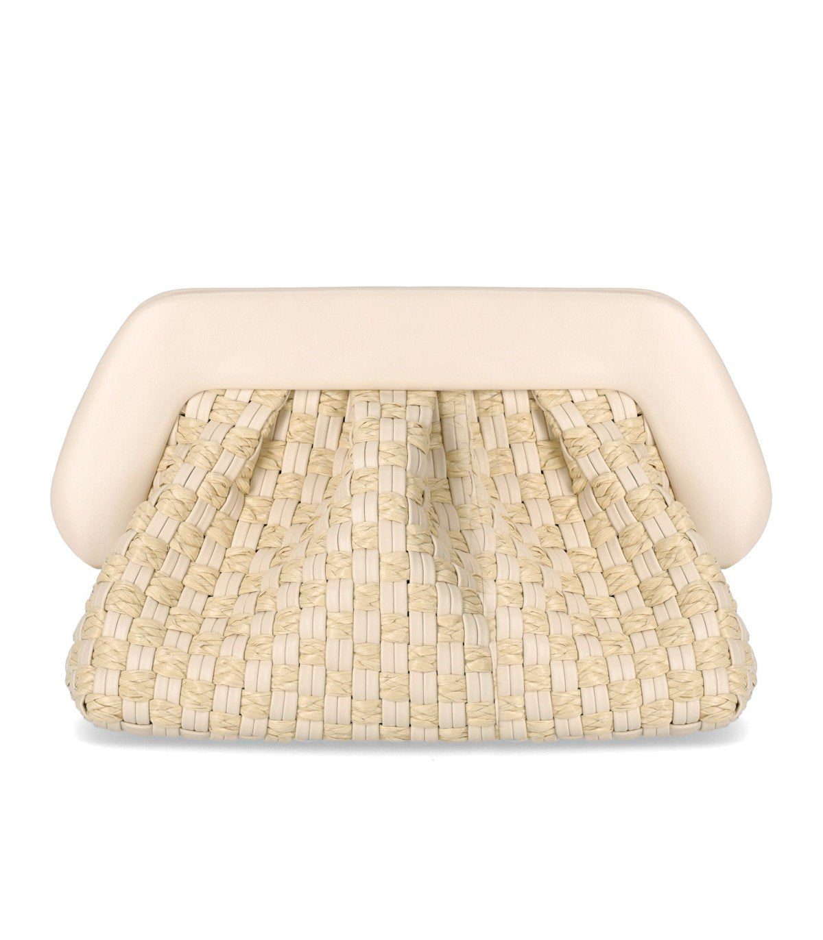 THEMOIRè BIOS MICRO WEAVED STRAW SHELL CLUTCH BAG