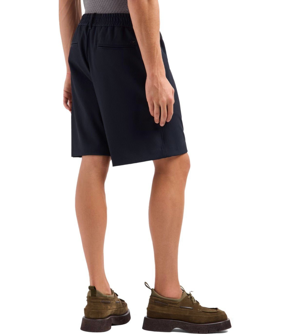 EMPORIO ARMANI BLUE RIBBED BERMUDA SHORTS