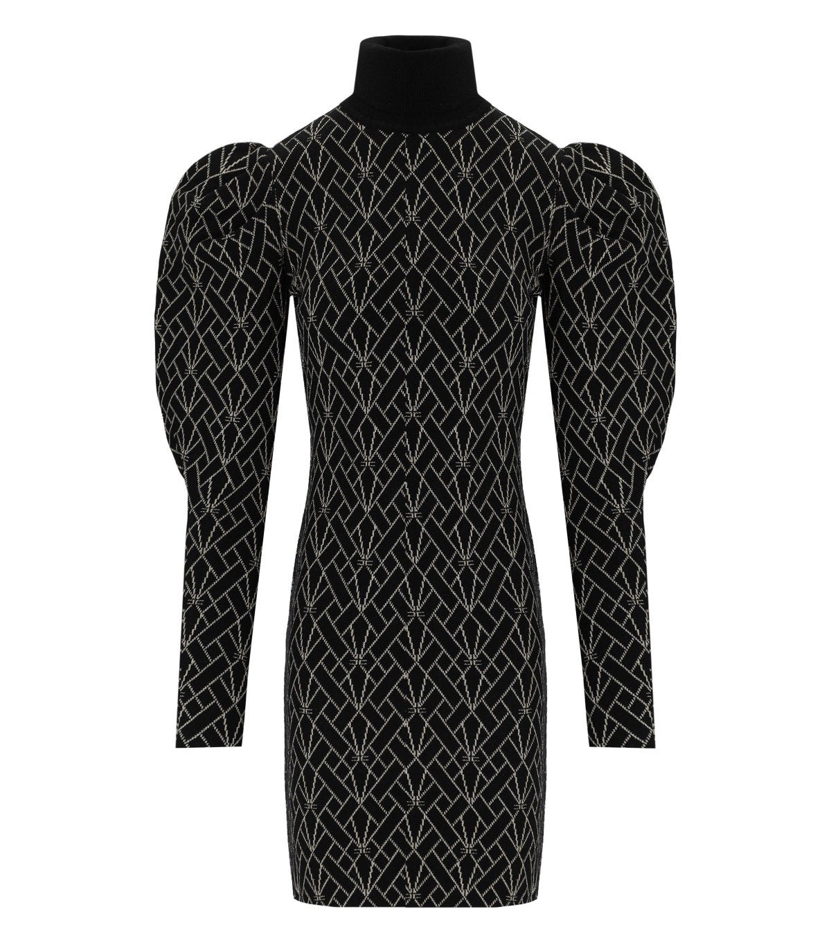 ELISABETTA FRANCHI BLACK AND GOLD MONOGRAM KNITTED DRESS