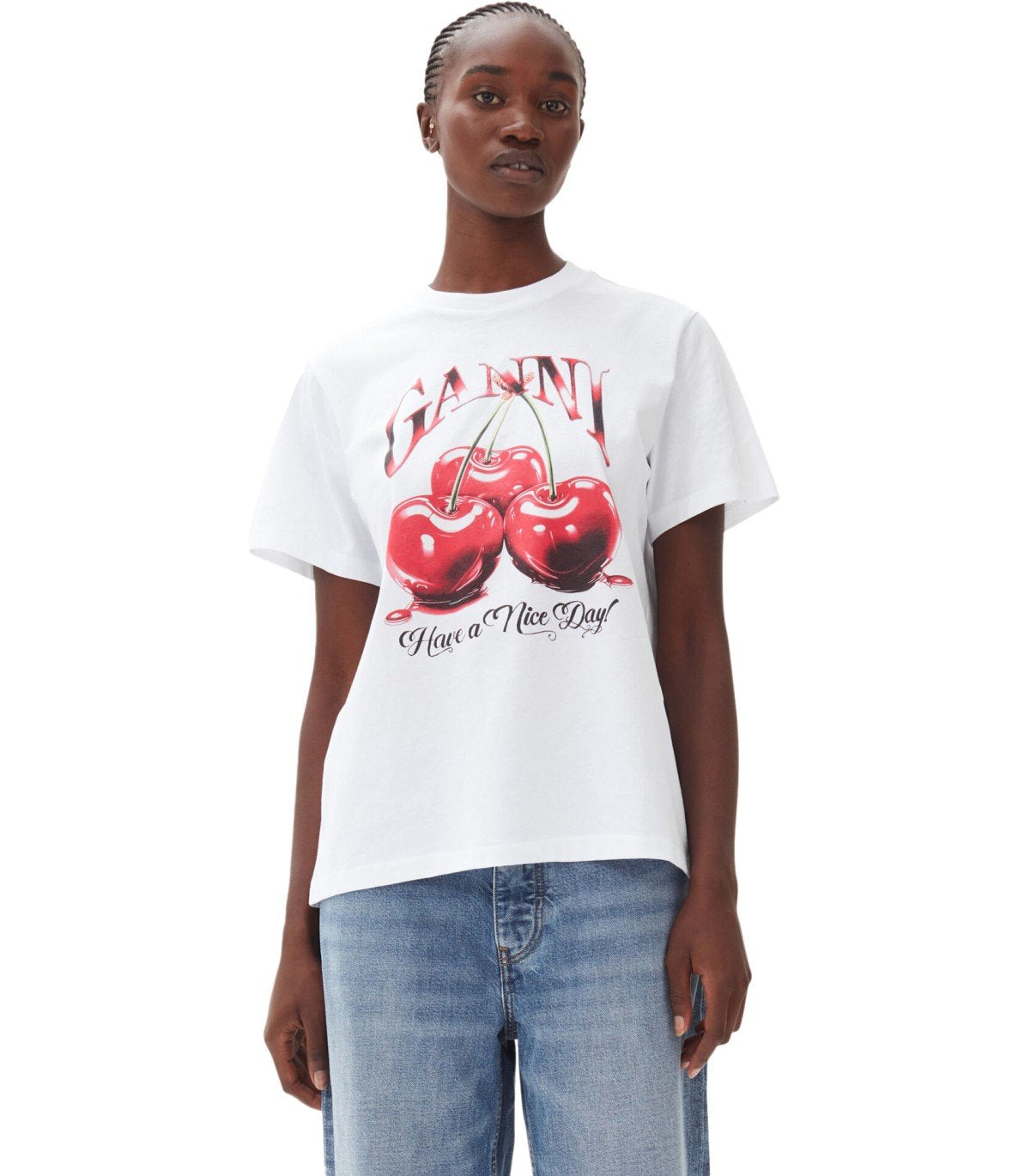 GANNI RELAXED CHERRY WHITE T-SHIRT