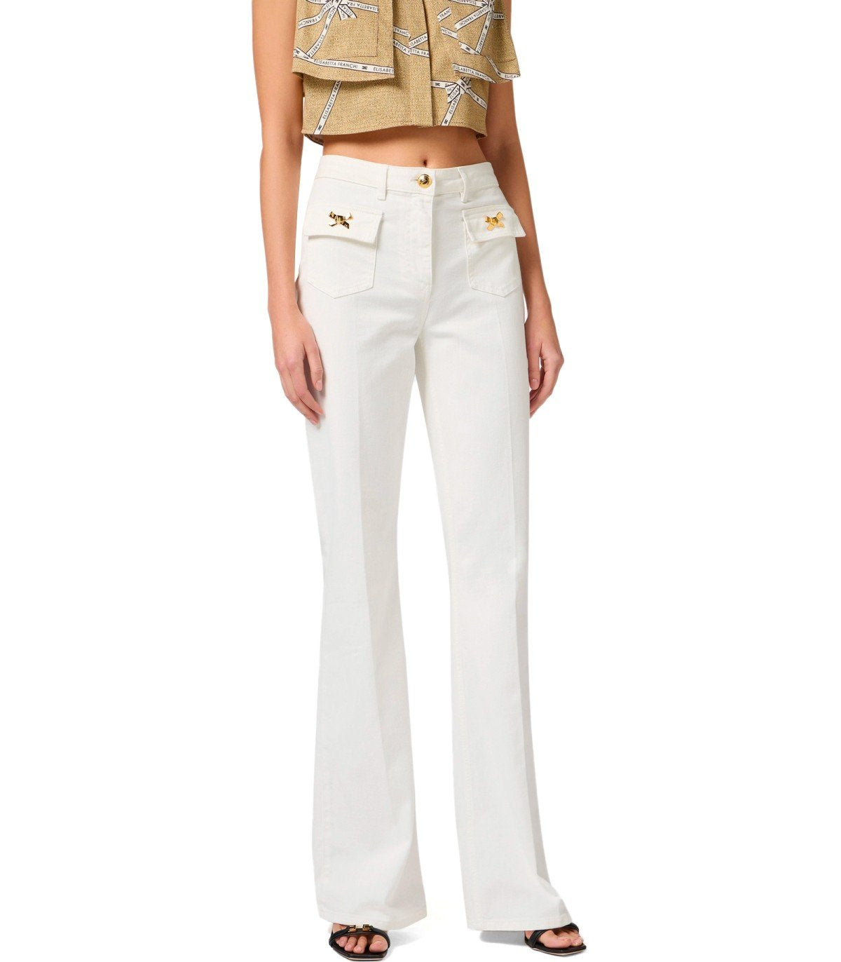 ELISABETTA FRANCHI IVORY COTTON JEANS