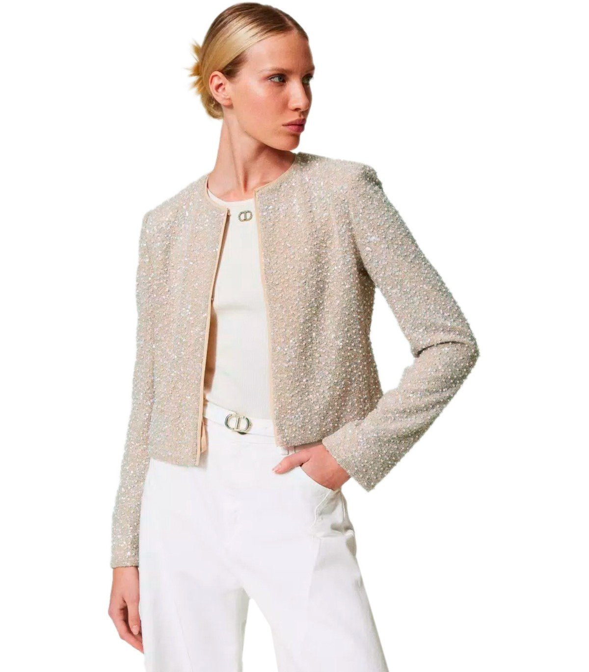 GIACCA CROPPED CON PAILLETTES BEIGE TWINSET