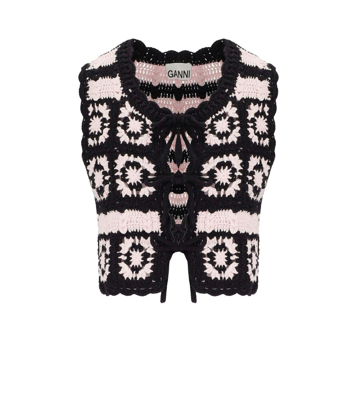 GANNI BLACK AND PINK CROCHET VEST