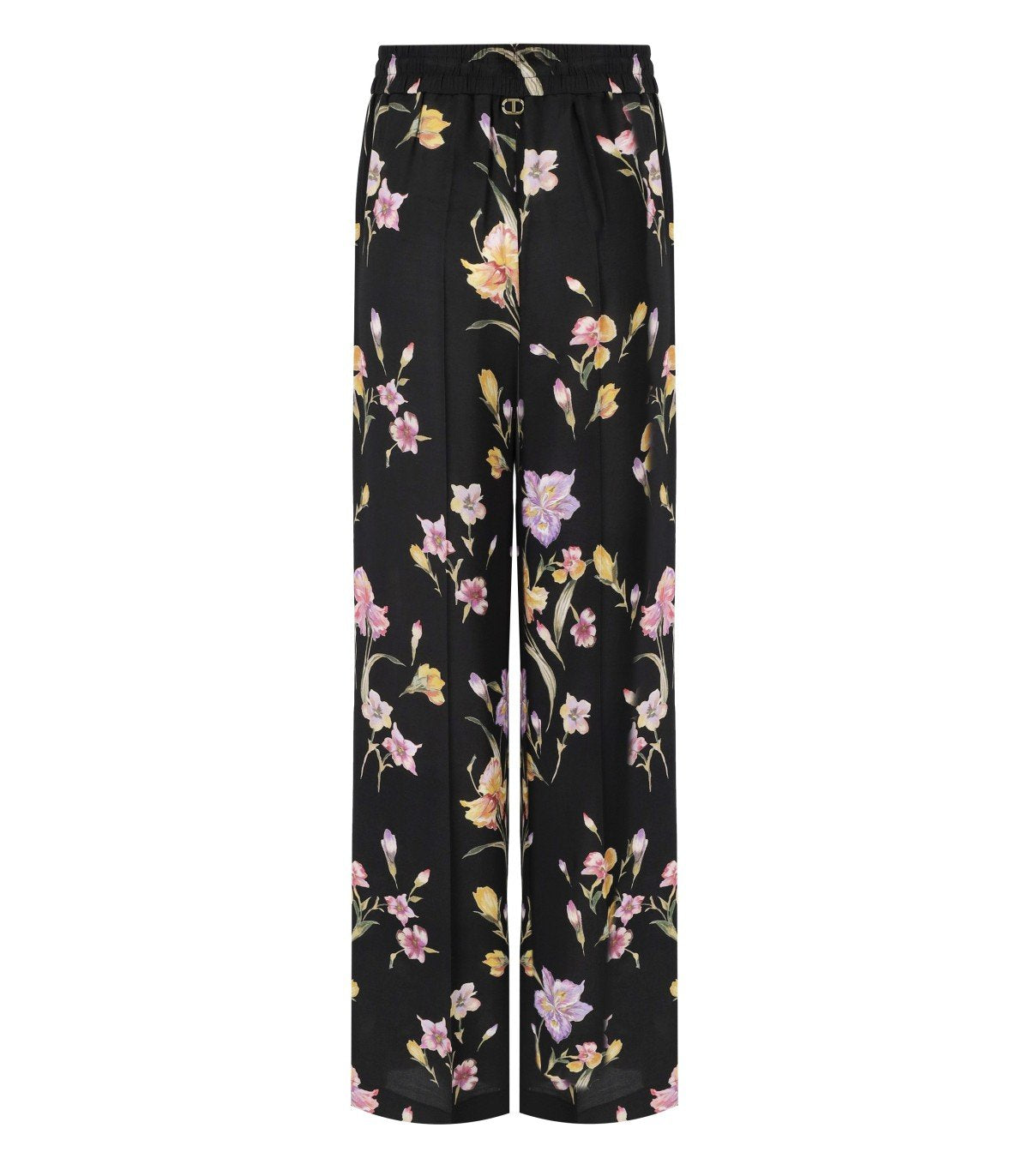PANTALONE A PALAZZO A FIORI NERO TWINSET