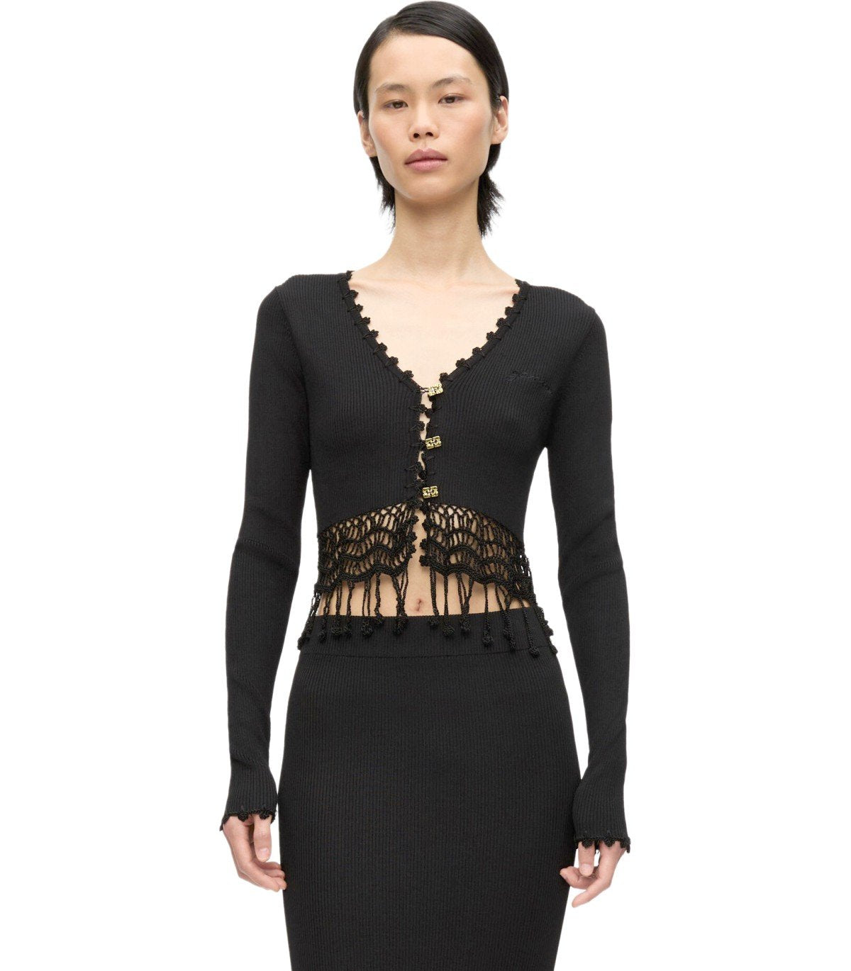 CARDIGAN CROPPED CROCHET NERO GANNI