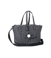 EMPORIO ARMANI MONOGRAM BLUE ÉCRU MEDIUM SHOPPING BAG