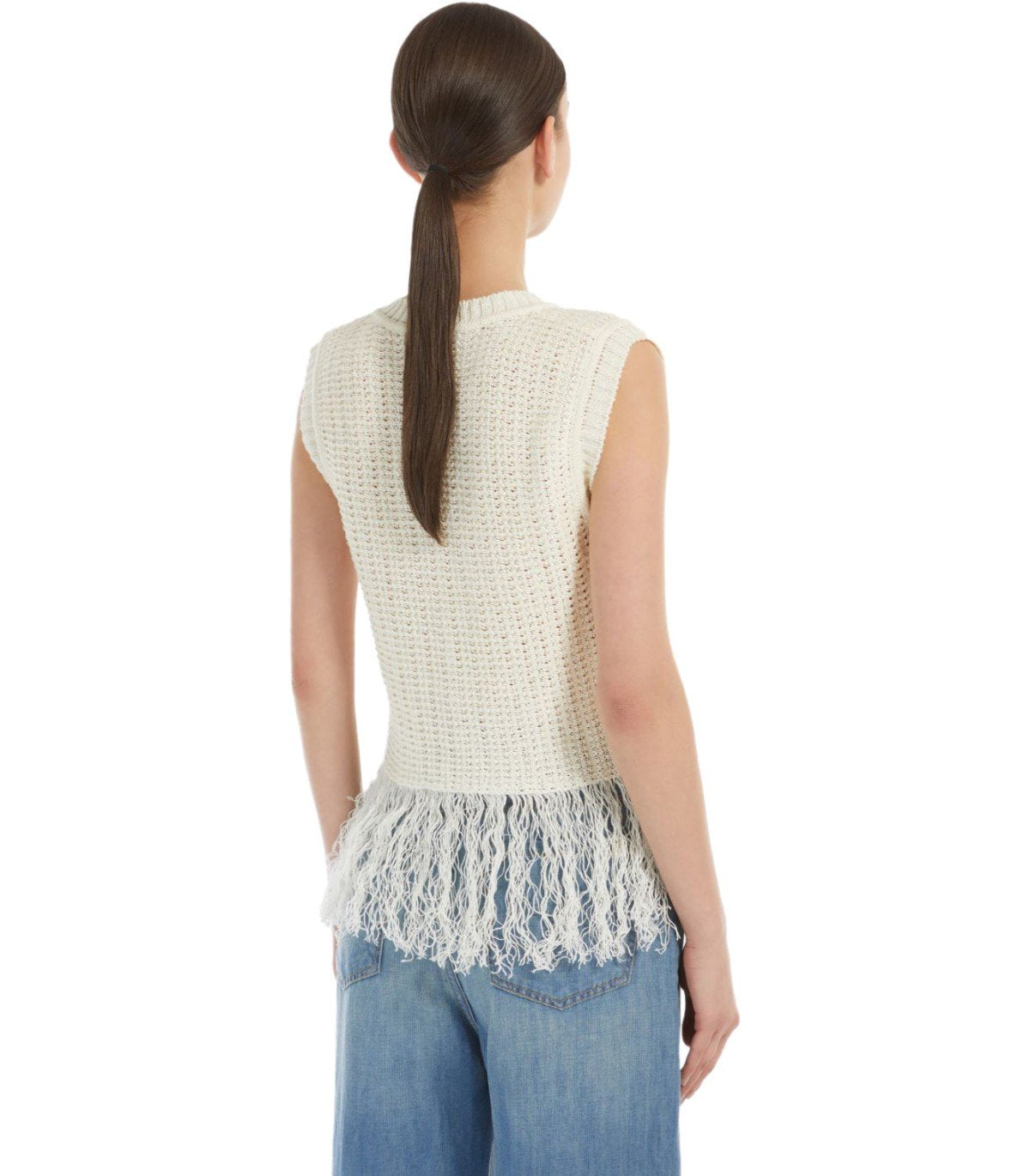 TOP NAVETTA CON FRANGE BIANCO MAX MARA WEEKEND