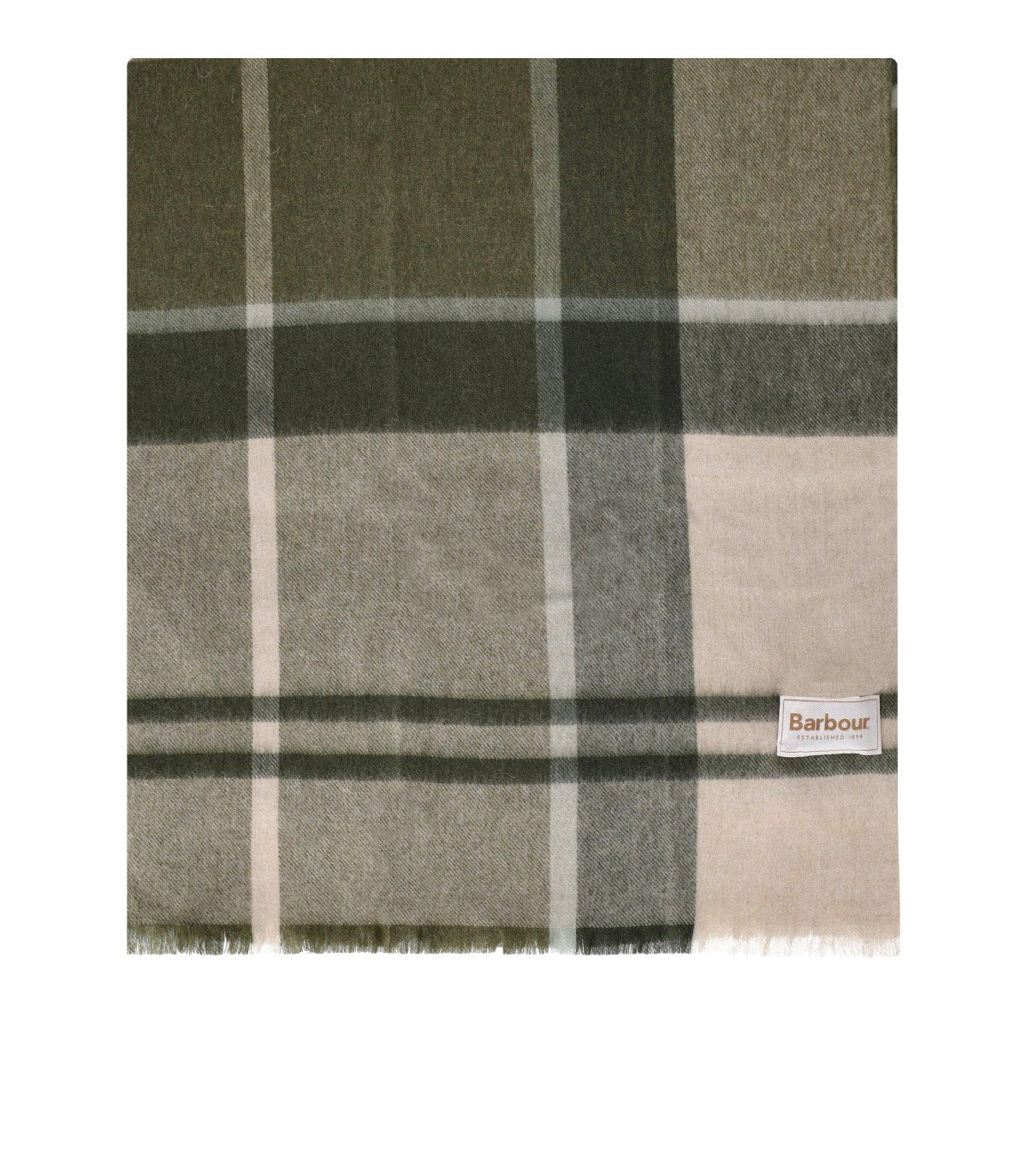 BARBOUR ROSEFIELD GREEN AND BEIGE SCARF