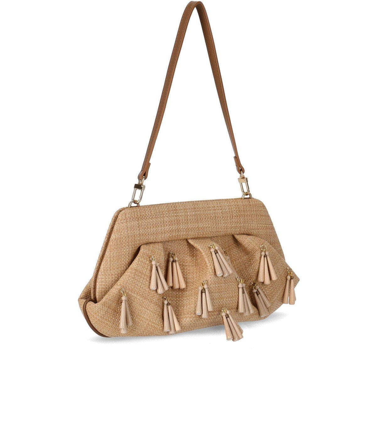 THEMOIRè EMERA PAPER FRINGES MACADAMIA CLUTCH BAG
