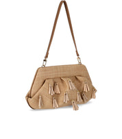 THEMOIRè EMERA PAPER FRINGES MACADAMIA CLUTCH BAG