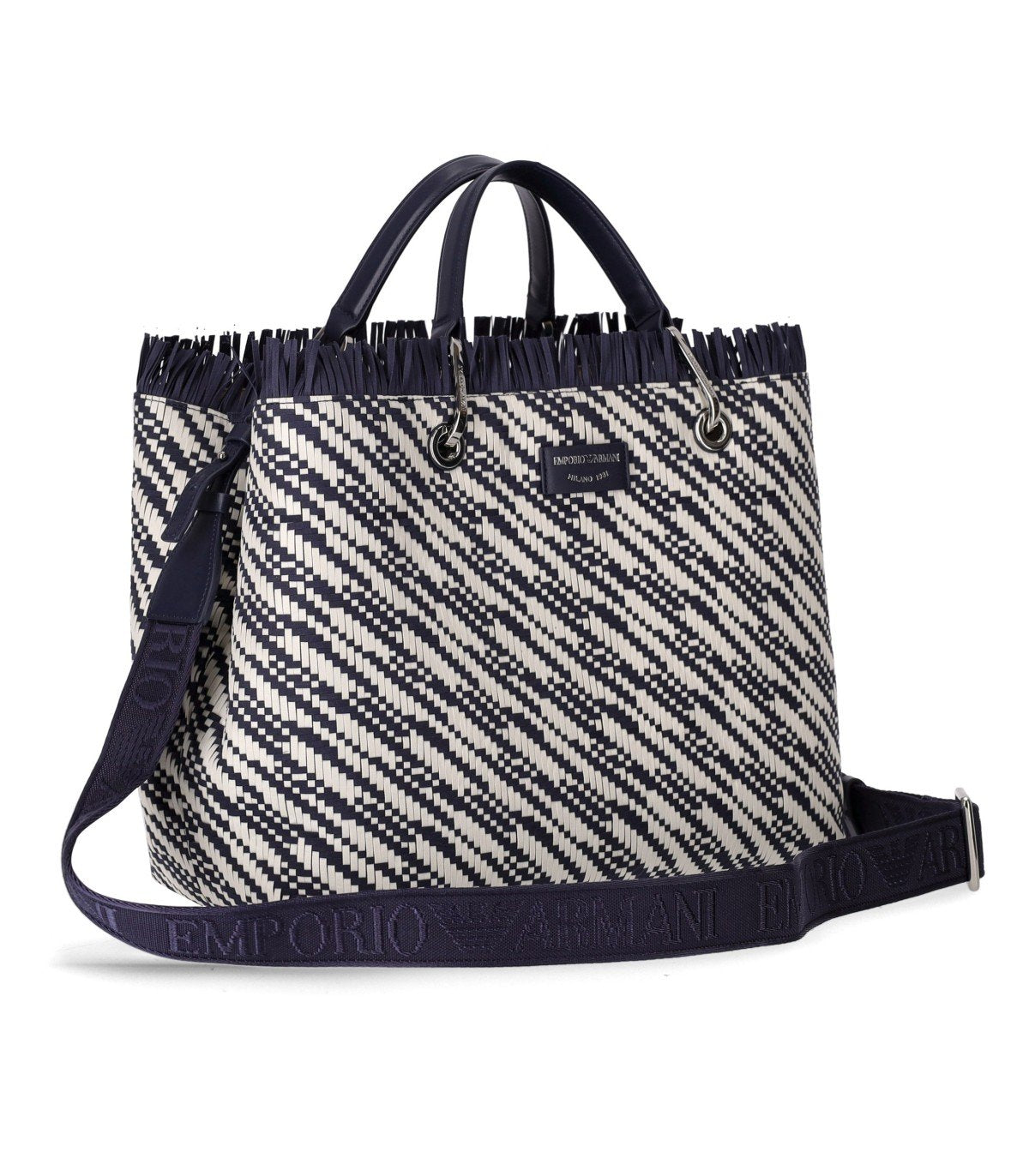 EMPORIO ARMANI MYEA BLUE AND WHITE MEDIUM SHOPPING BAG