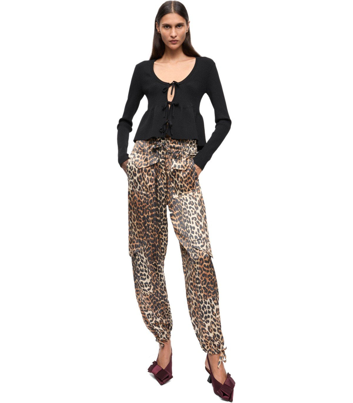 GANNI BLACK CARDIGAN WITH LACES