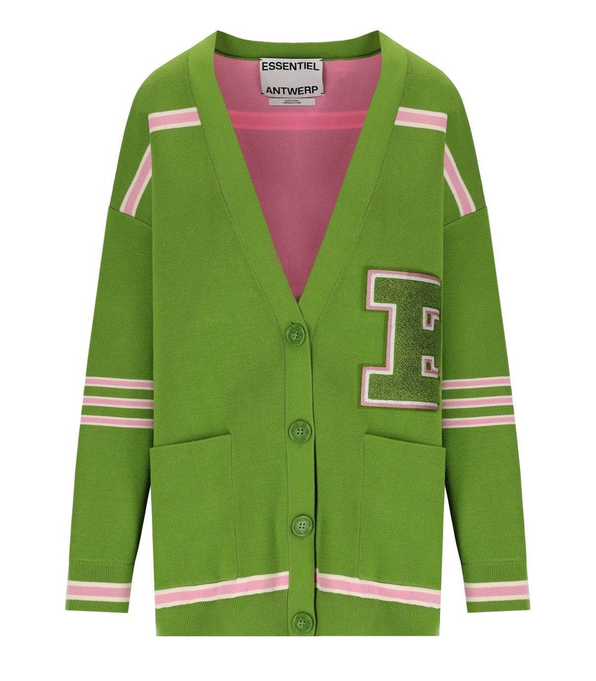 【is-ness】23ss BIG SWEAT CARDIGAN GREEN Cardigan Jigan Verde Essentiel Antwerp | Ferraris Boutique