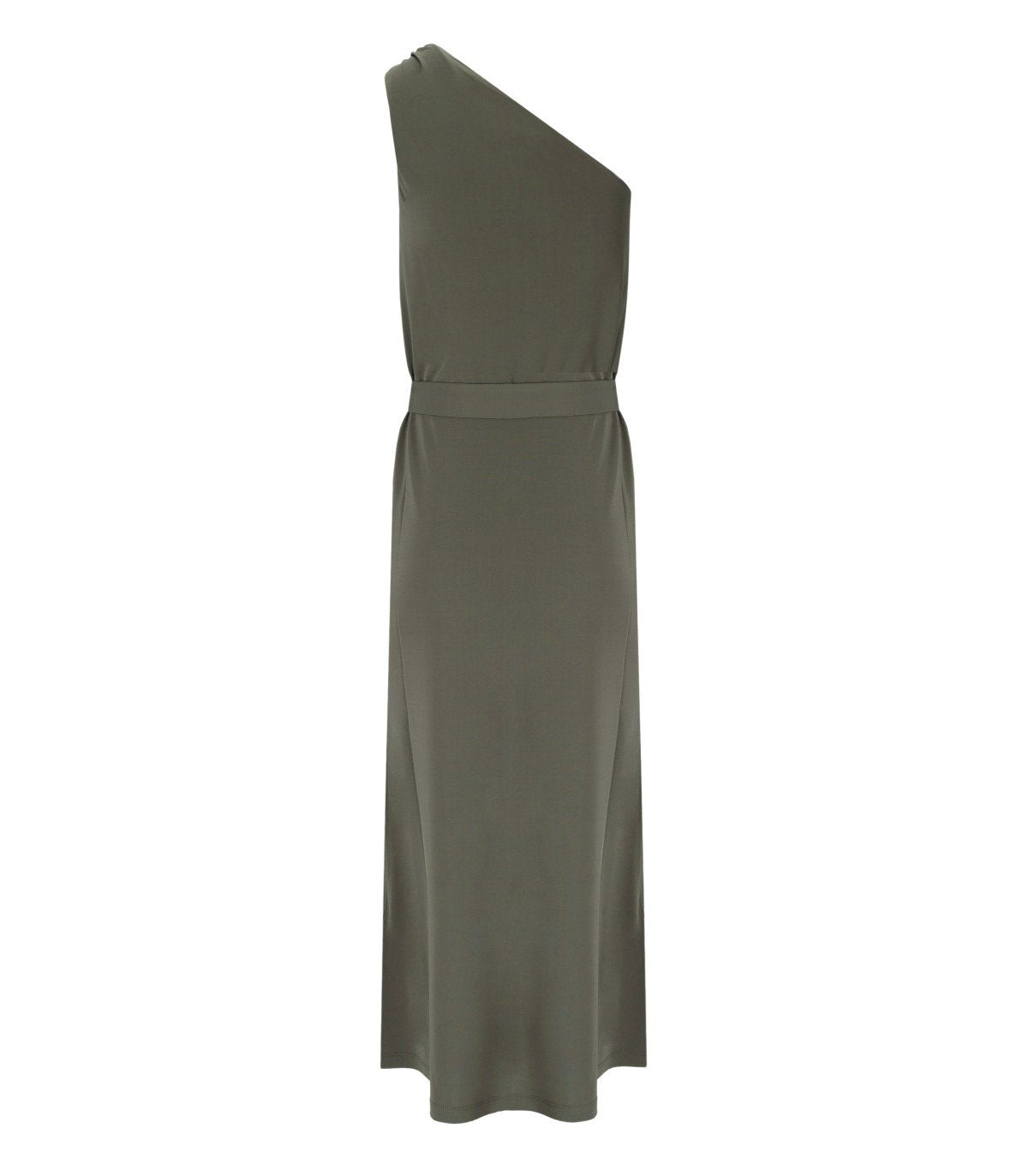 MM MAX MARA VERBENA KHAKI GREEN ONE-SHOULDER DRESS