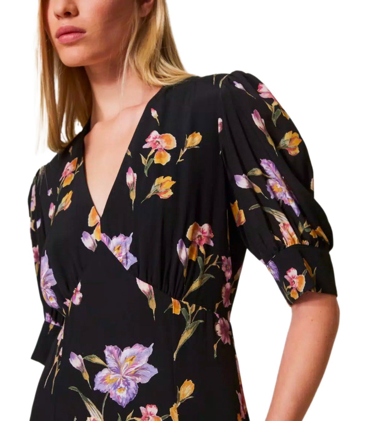 TWINSET SCHWARZ LANGES KLEID MIT BLUMEN