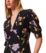 TWINSET SCHWARZ LANGES KLEID MIT BLUMEN