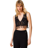 TWINSET SCHWARZER CROCHET TOP